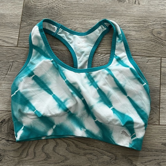 Puma Blue and White Sports Bra with Racerback Design - Picture 1 of 4